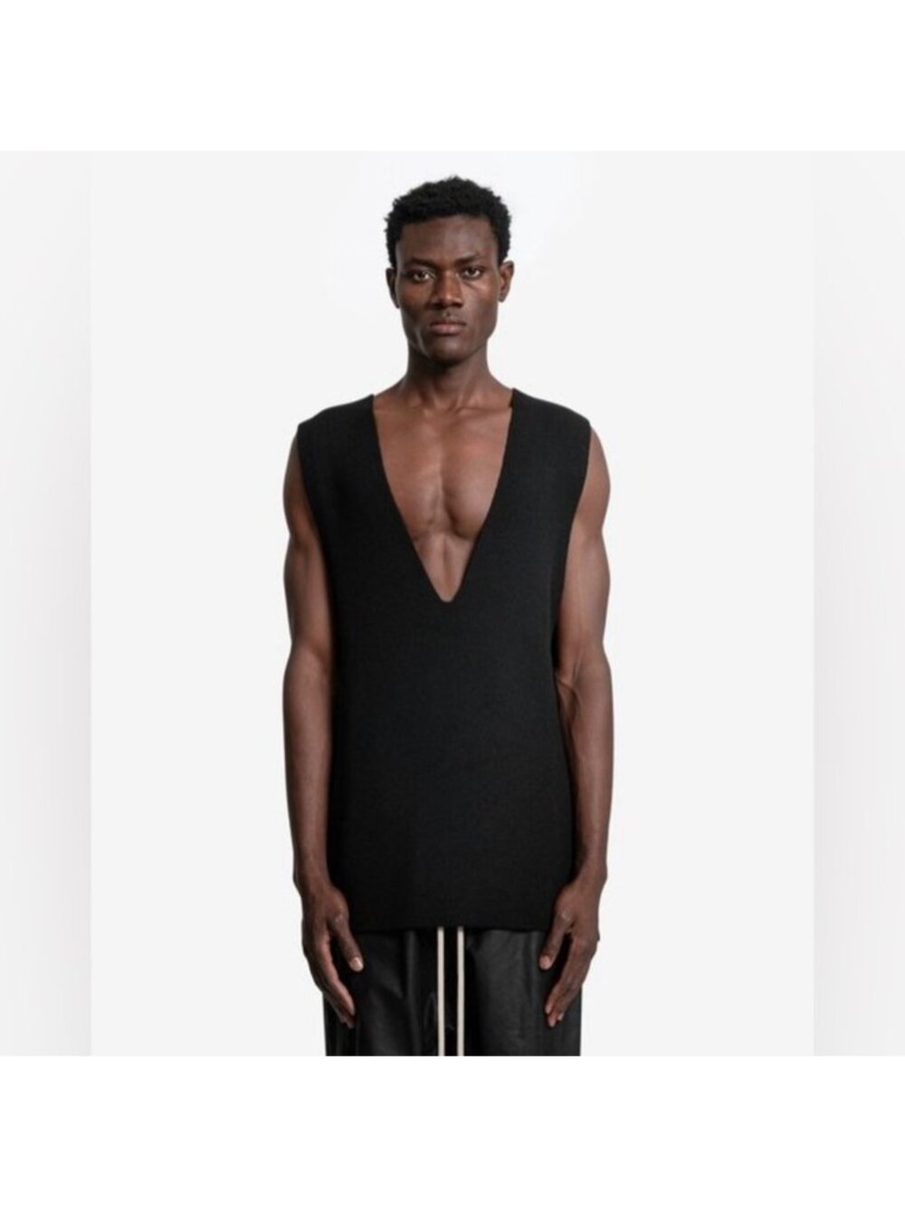 Rick Owens FW23 Luxor Cashmere V-Tank Black O/S